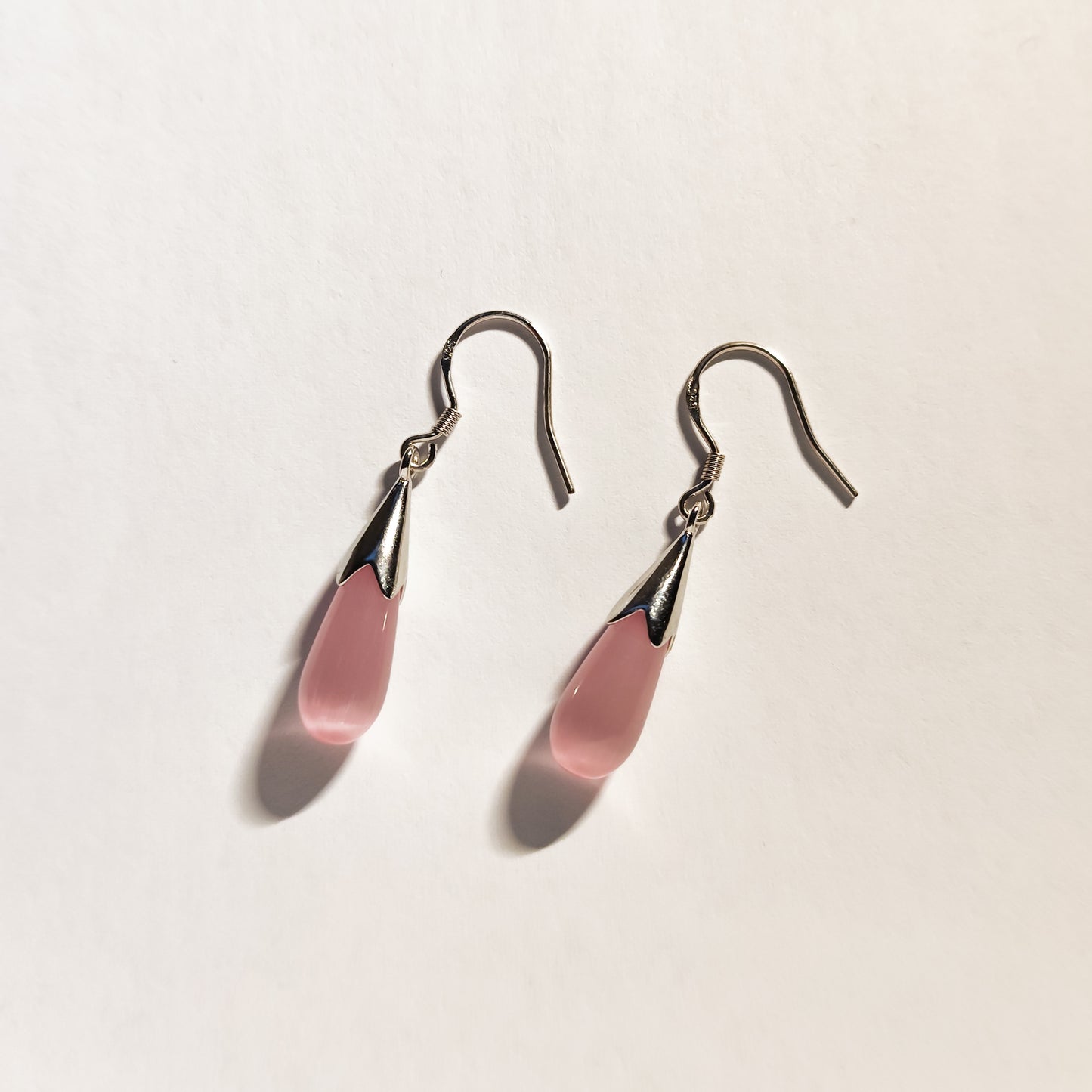 Ethereal Cat's Eye Drop Earrings - Pink