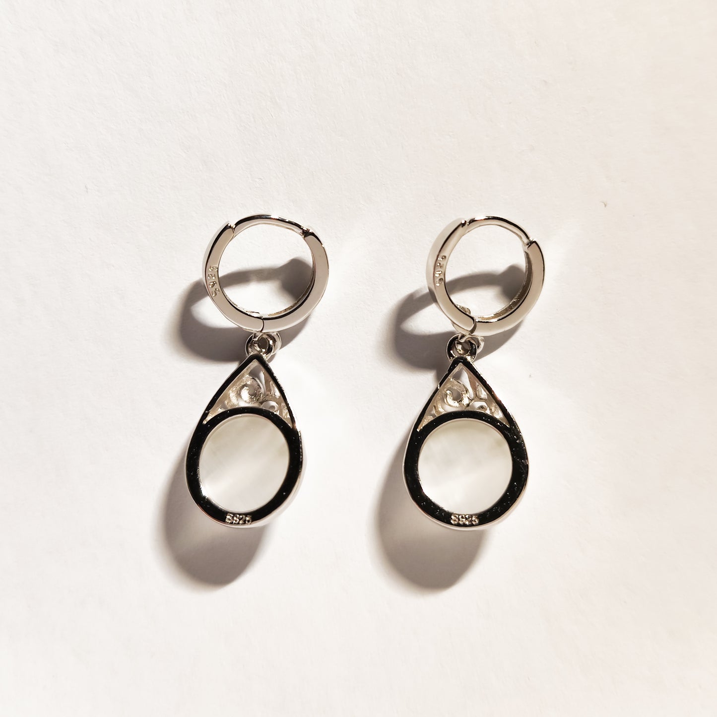 Blush Cat’s Eye Teardrop Earrings - White