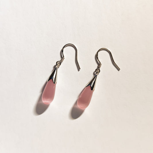 Ethereal Cat's Eye Drop Earrings - Pink