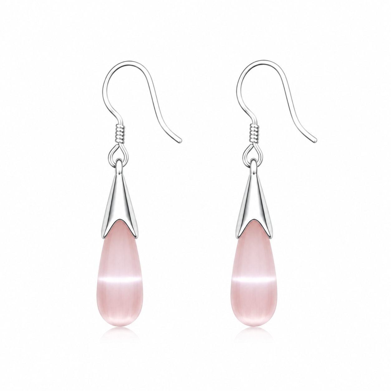 Ethereal Cat's Eye Drop Earrings - Pink