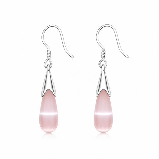 Ethereal Cat's Eye Drop Earrings - Pink