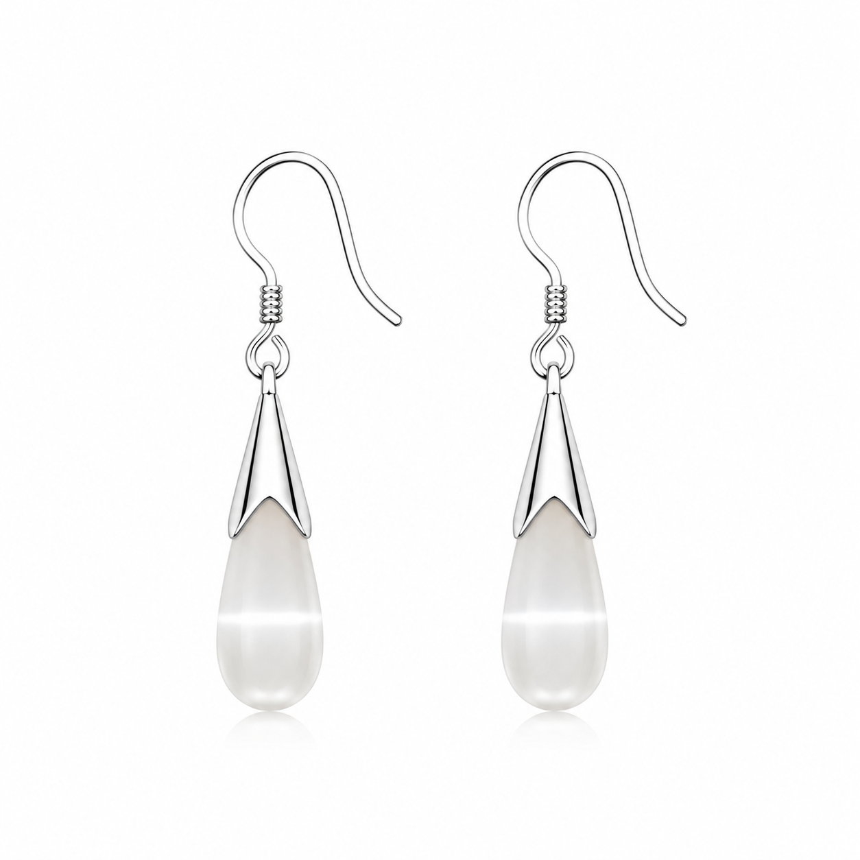 Ethereal Cat's Eye Drop Earrings - White