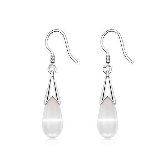 Ethereal Cat's Eye Drop Earrings - White