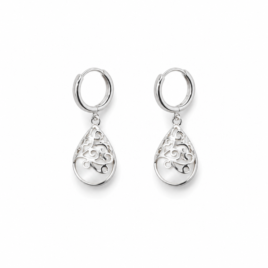 Blush Cat’s Eye Teardrop Earrings - White