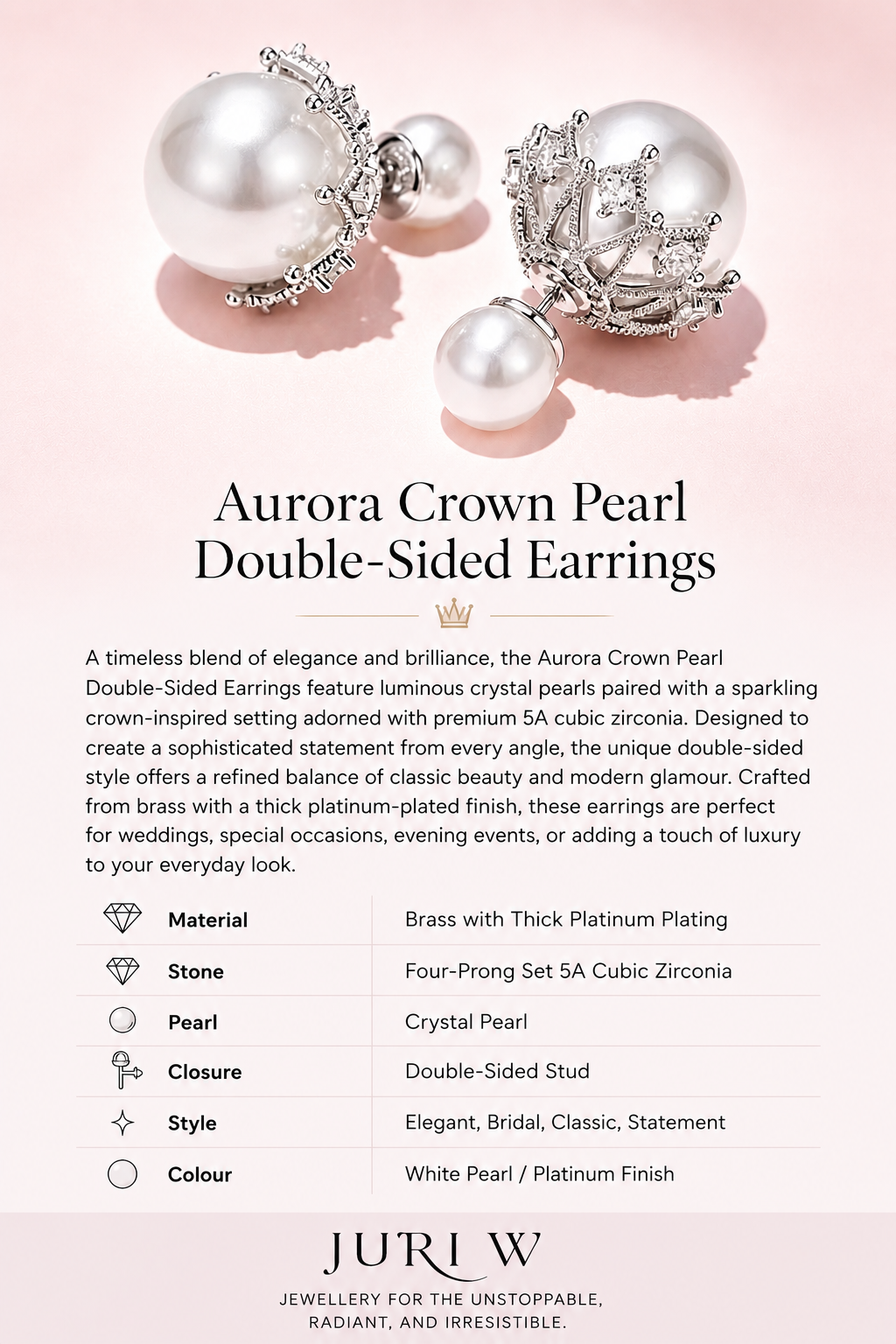 Aurora Crown Pearl Double Sided Earrings