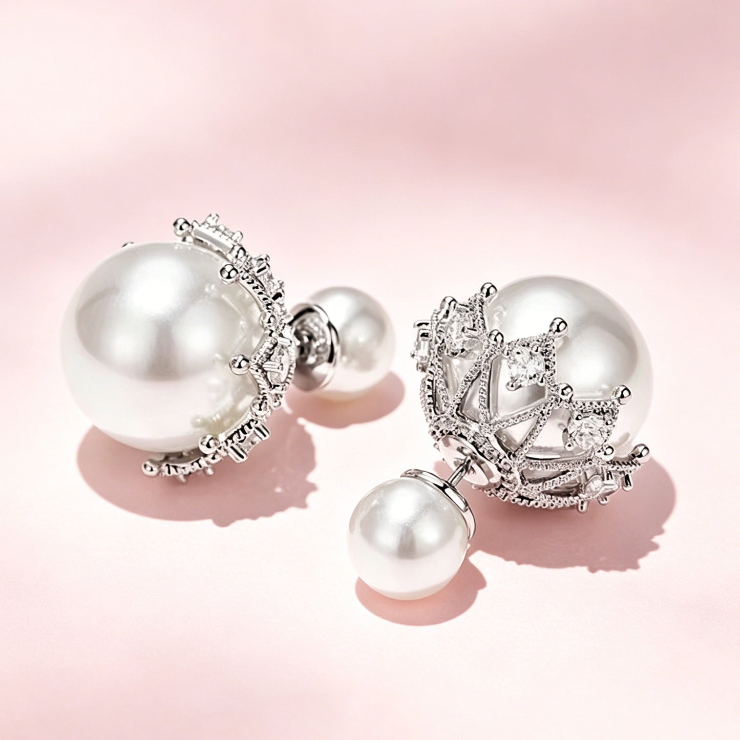 Aurora Crown Pearl Double Sided Earrings