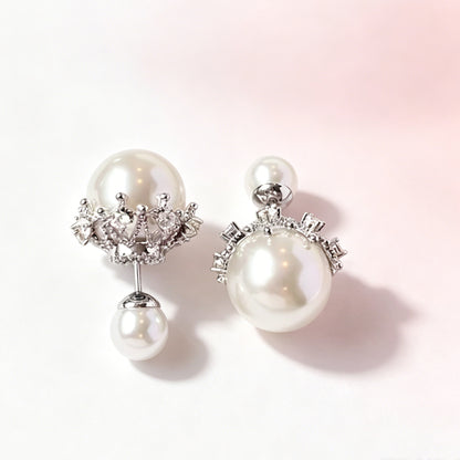 Aurora Crown Pearl Double Sided Earrings