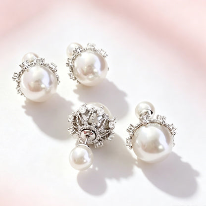 Aurora Crown Pearl Double Sided Earrings