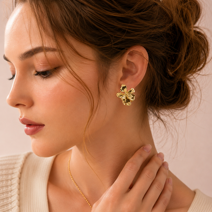 Golden Bloom Flower Stud Earrings