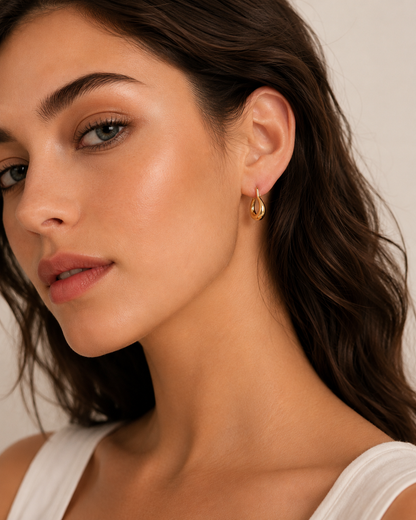 Vintage Gold Teardrop Hoop Earrings