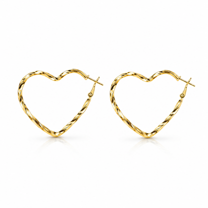 Luna Heart Gold Hoop Earrings