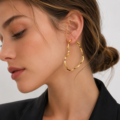 Luna Heart Gold Hoop Earrings