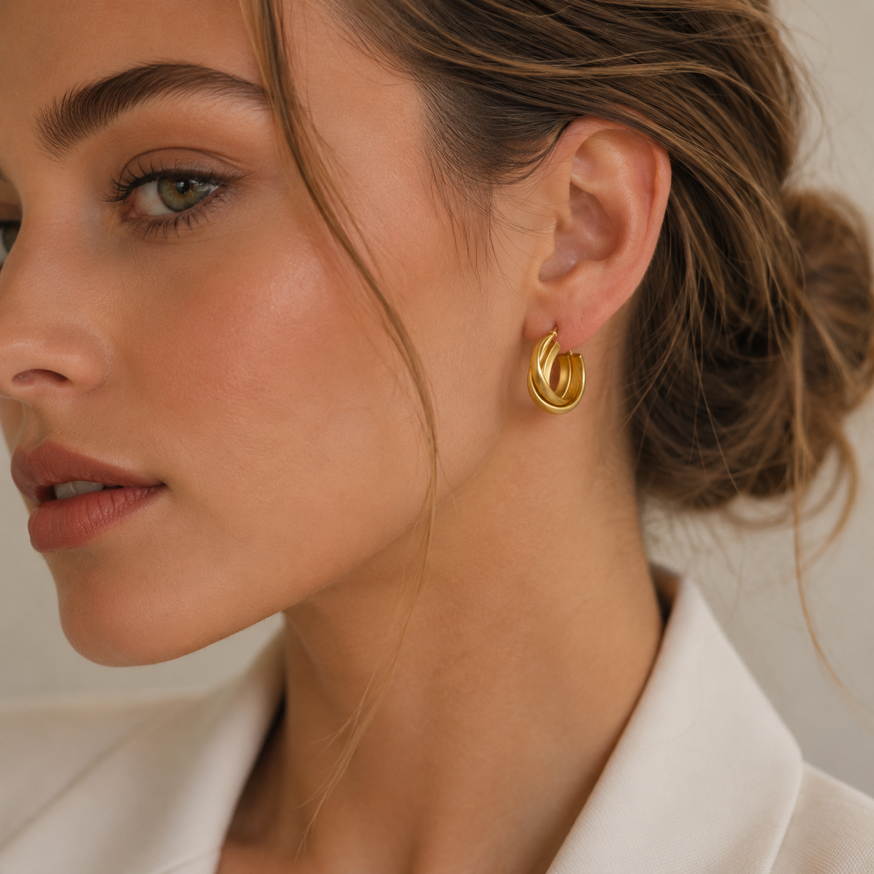 Gold Twisted Huggie Hoop Earrings