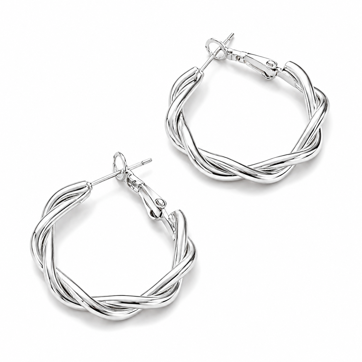 Aurora Twisted Silver Hoop Earrings