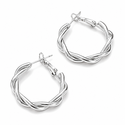 Aurora Twisted Silver Hoop Earrings