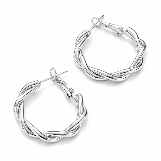 Aurora Twisted Silver Hoop Earrings