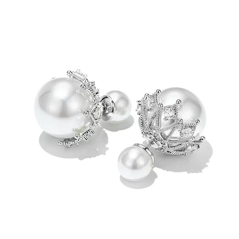 Aurora Crown Pearl Double Sided Earrings