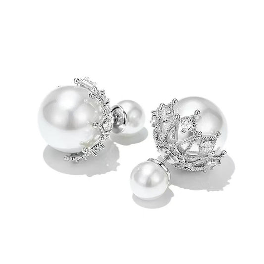 Aurora Crown Pearl Double Sided Earrings