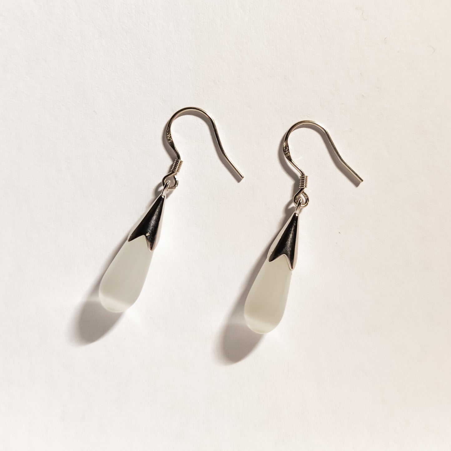 Ethereal Cat's Eye Drop Earrings - White