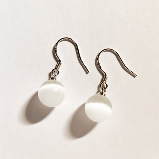 White Cat’s Eye Sphere Earrings - 10mm