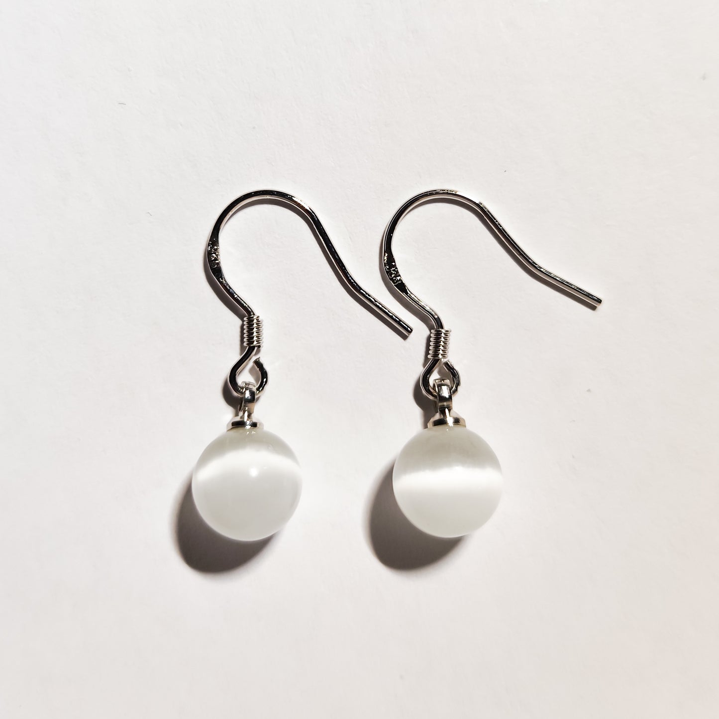 White Cat’s Eye Sphere Earrings - 8mm