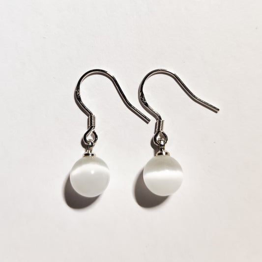White Cat’s Eye Sphere Earrings - 8mm