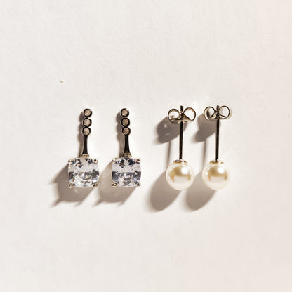 Elegant 2-in-1 Pearl and Zirconia Stud Earrings