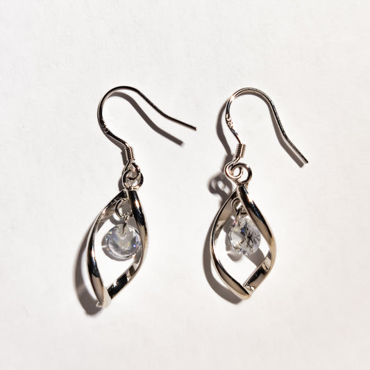 Elegant Twist Drop Earrings with Dangling Crystal