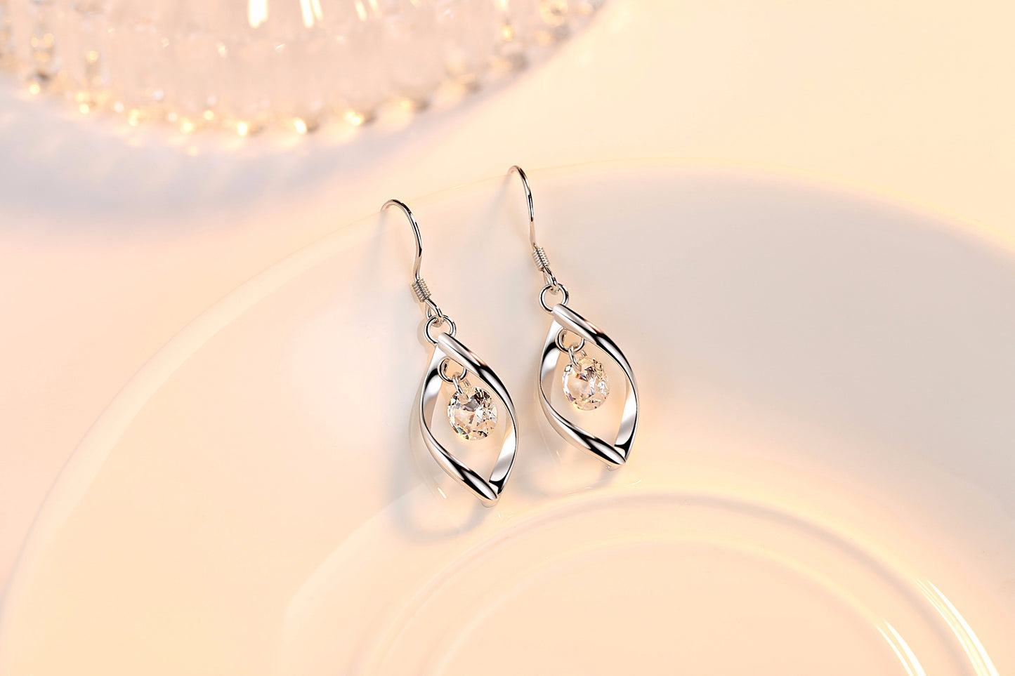 Elegant Twist Drop Earrings with Dangling Crystal
